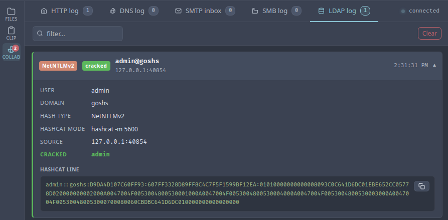Cracked NTLM password